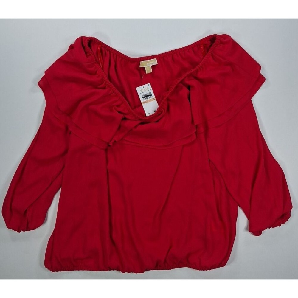 Michael Kors Women Plus Size 2X Pink Off Shoulder Ruffle Blouse Long Sleeve NWT
